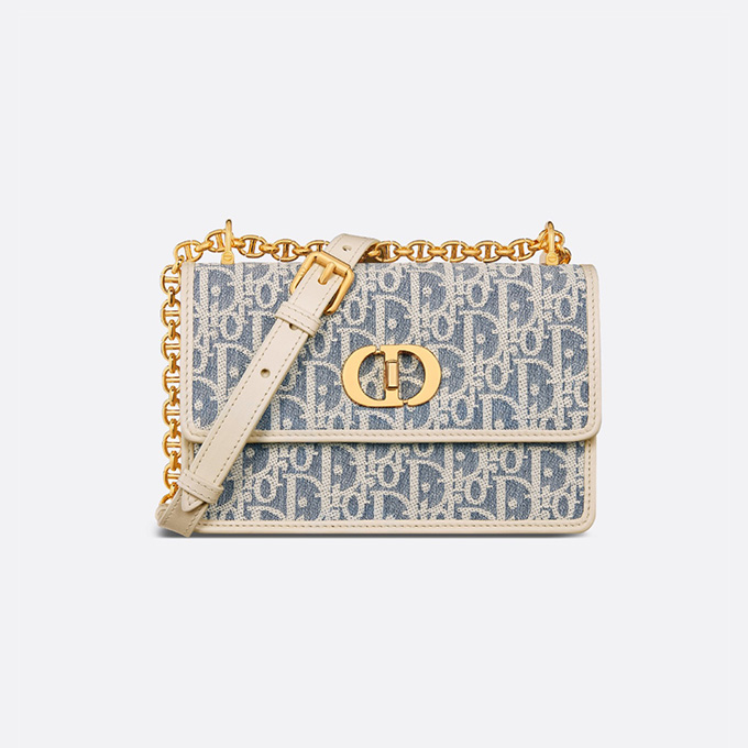 dior miss caro mini blue oblique jacquard canvas leather flap chain crossbody shoulder bag